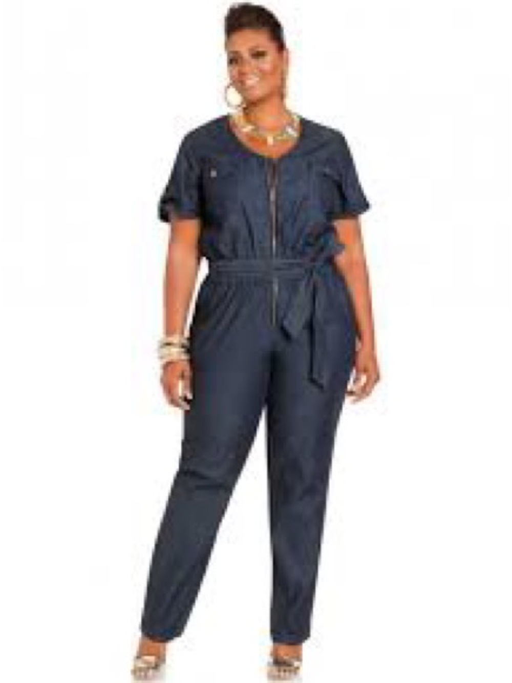 Ashley Stewart Dark Navy Short-Sleeve Jumpsuit